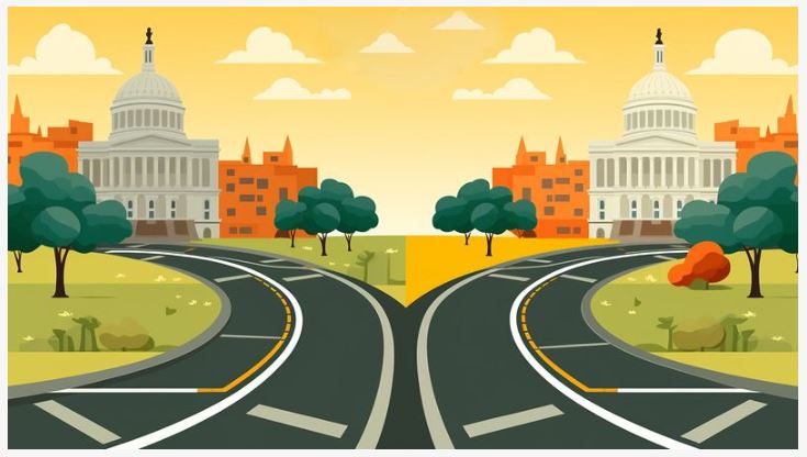 A cartoon image of a diverging path, symbolizing having to make a choice of which direction to go.