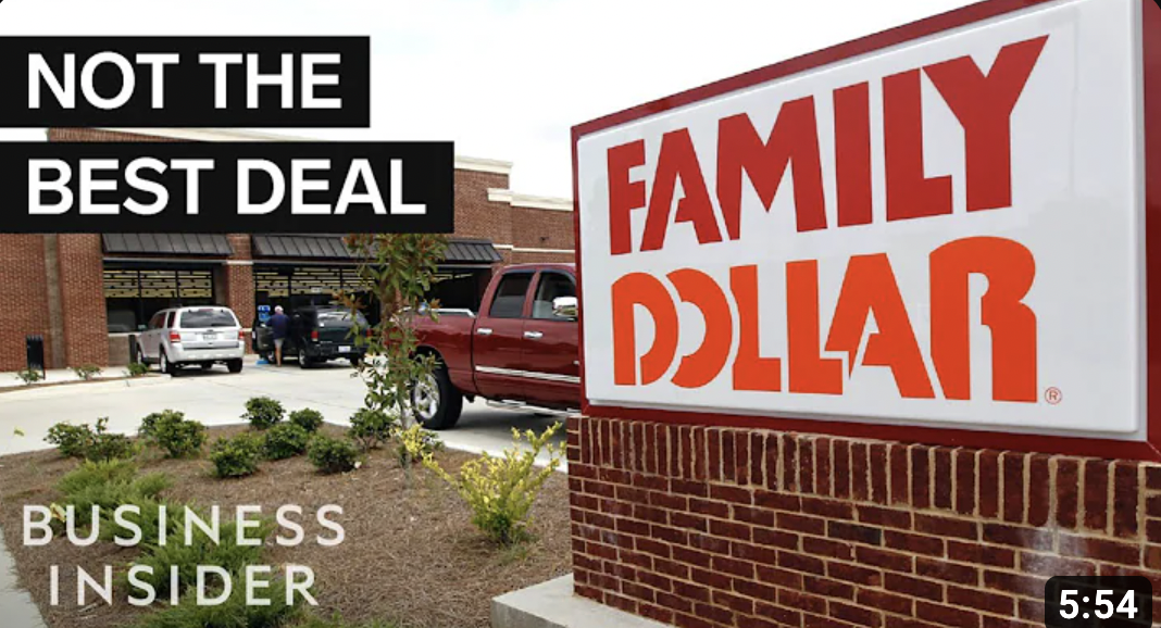 View of the parking lot of a store called Family Dollar.